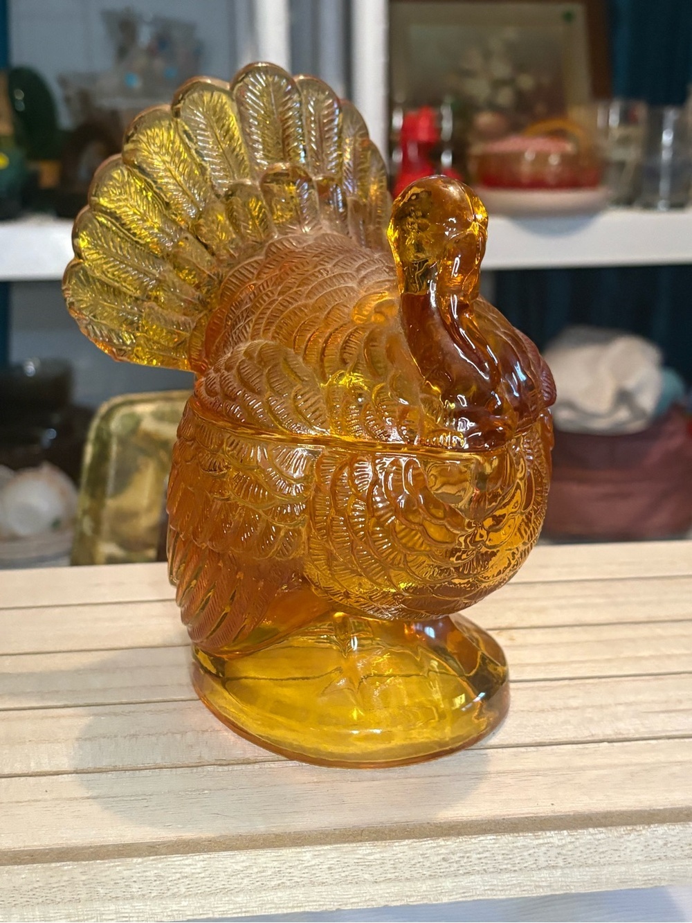 Vintage Amber Glass Turkey Candy Dish - Decorative Home Art